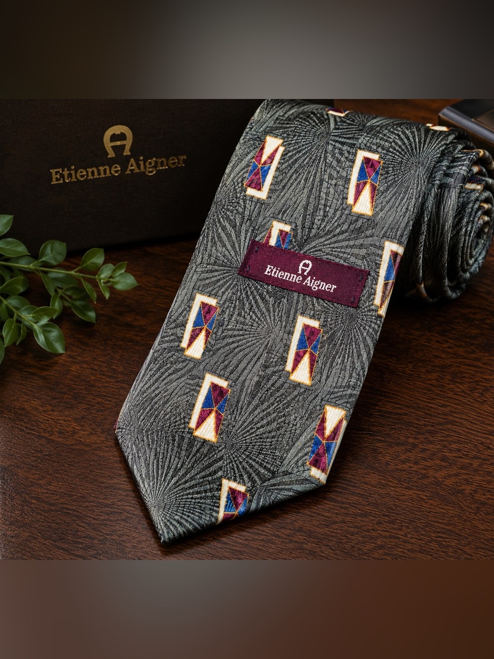 Vintage Etienne Aigner Silk Tie Atomic Geometric Pattern Retro Luxe Menswea